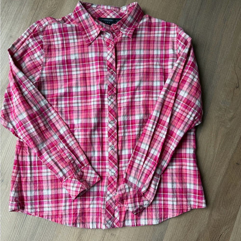 Wrangler Womens Pink Plaid Button Down Shirt